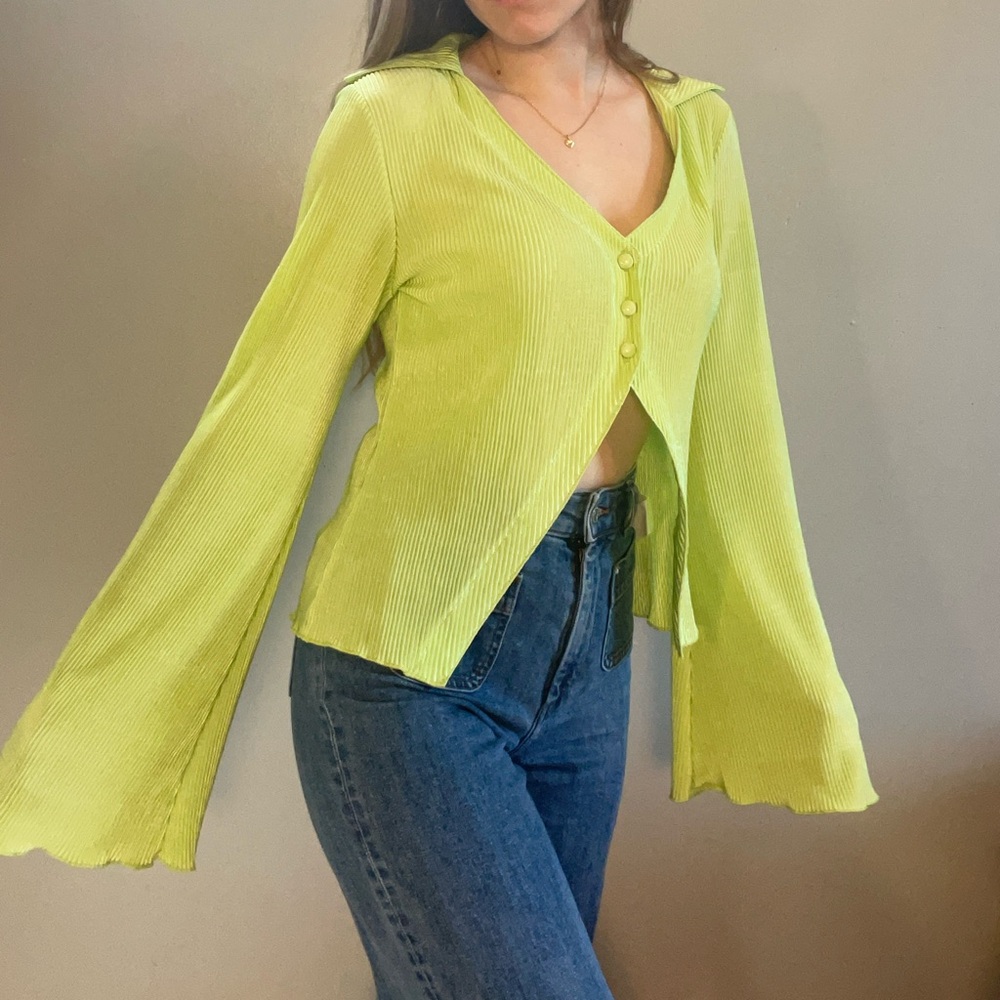 Lime Green Button Down Shirt - image 7